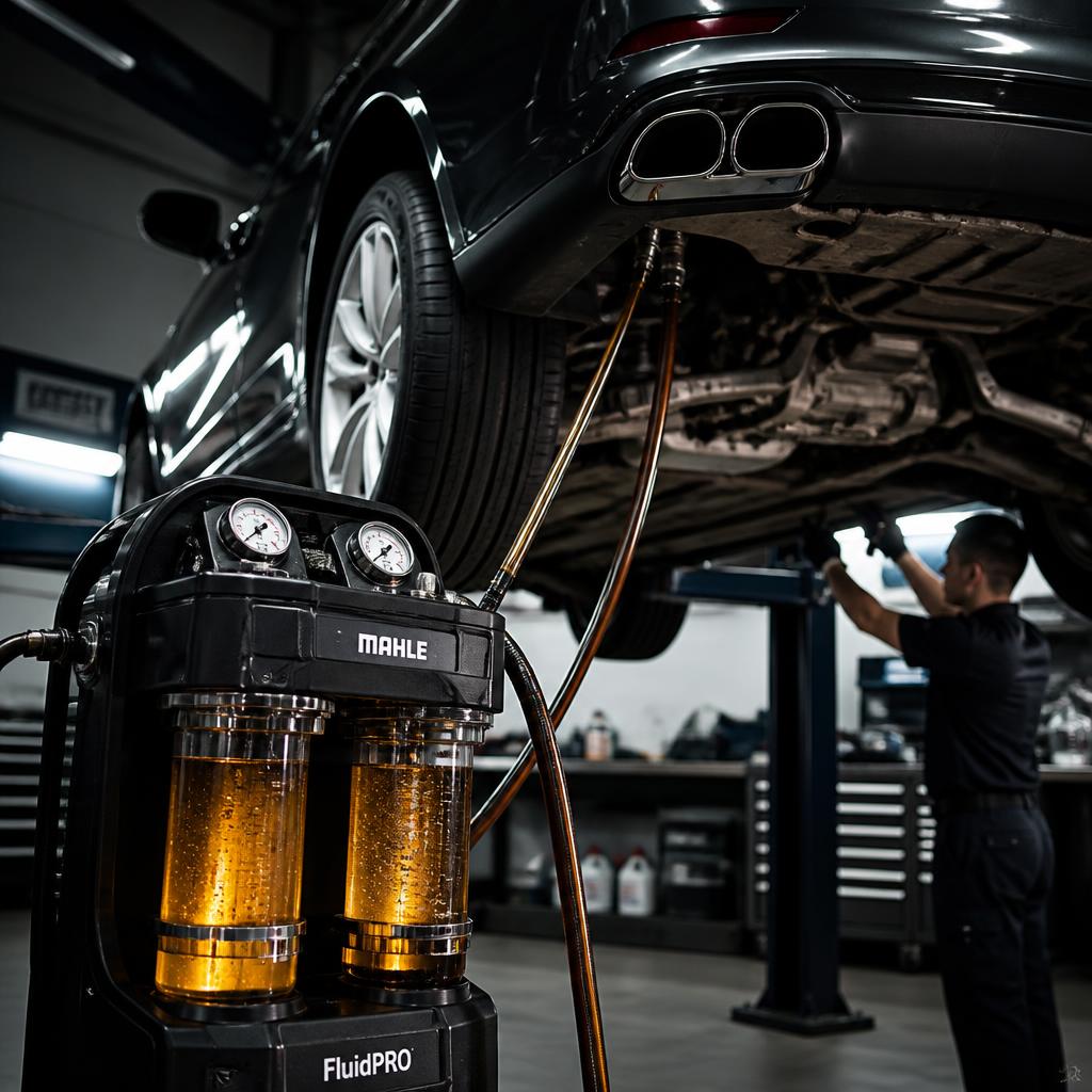 Premium fluid exchange service on a luxury vehicle